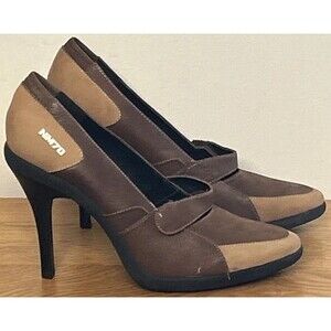 NM70 Pump Camel Suede & Leather Heels Size 8.5 Mary Jane Moto